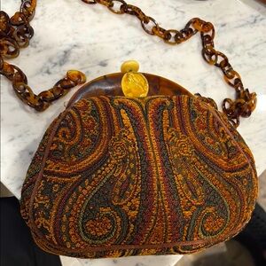 Paisley Women's Bag. Vintage fabric & celluloid frame w/cameo. Needs rep…